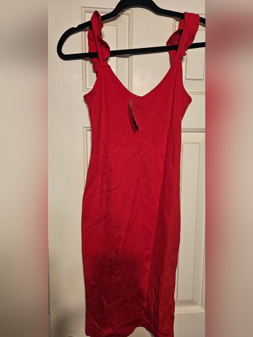 Forever 21 Red Sleeveless Midi Bodycon Dress with Ruffled Straps